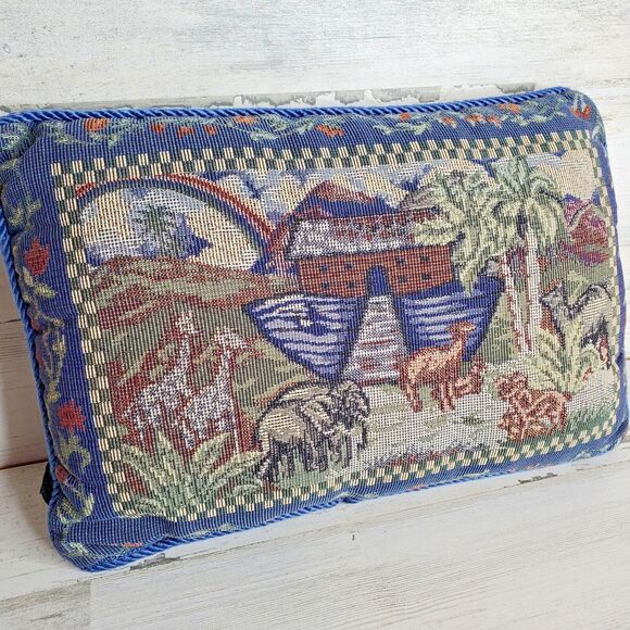 Gregg USA "Noah's Ark" Tapestry Throw Pillow 12x8" Decorative Cushion VTG? - Picture 2 of 8